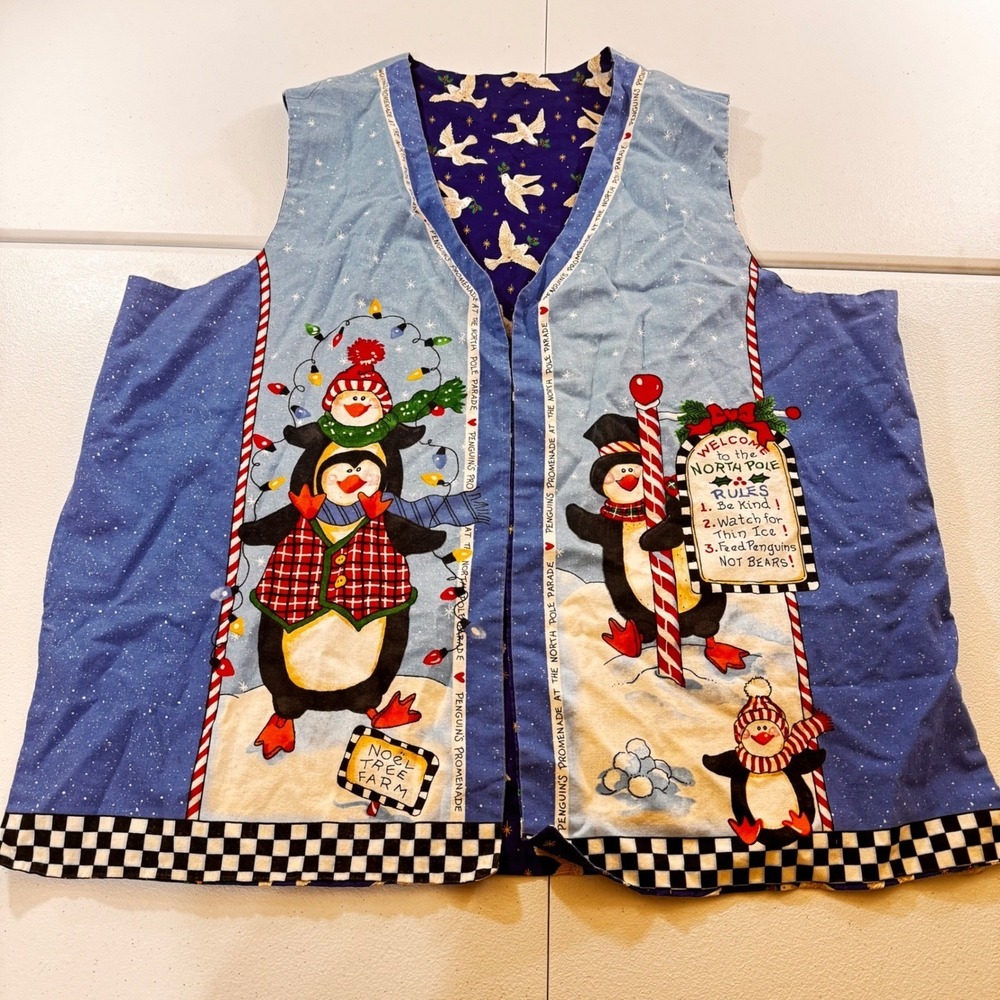 VTG handmade xl Penguin‎ Christmas Vest Women Holiday Party Fun Snowman Lights